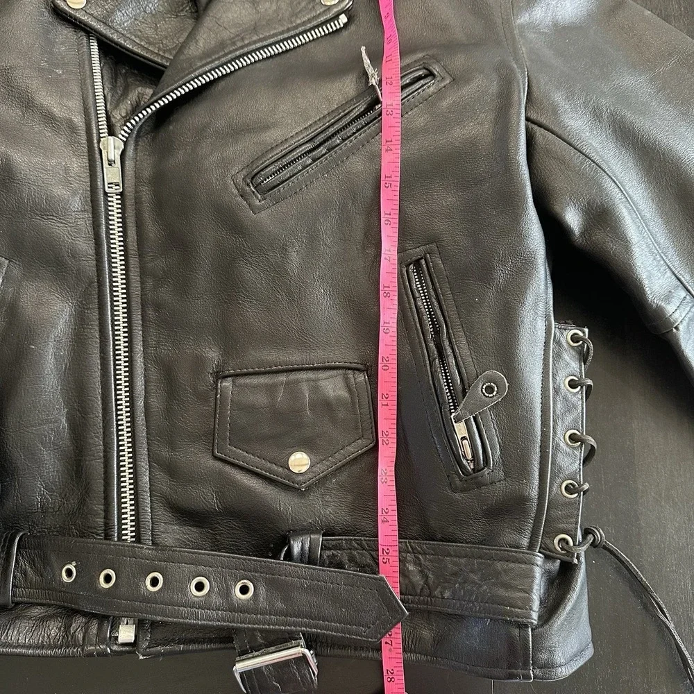 VTG 80's‎ Heavy Genuine Leather Manzoor Motorcycle Jacket Biker 52 Zip Out Liner